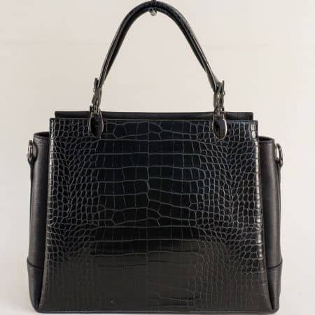 Дамска чанта от черна кожа и шагрен ch2186ch