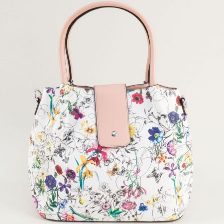 Модерна дамска чанта в розово с флорални мотиви ch2191rzps