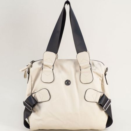 Бяла дамска чанта тип торба с черна дръжка ch22004bj