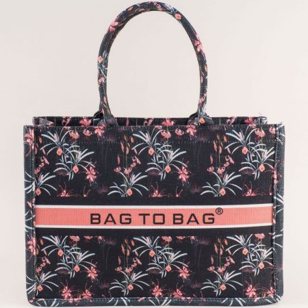 Дамска текстилна чанта на цветя в черен цвят ch2201chps
