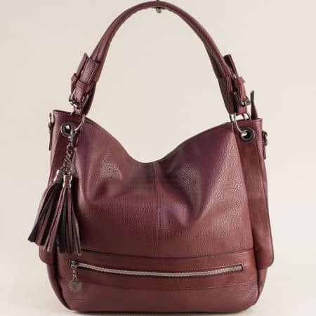 Всекидневна дамска чанта с преден и заден джоб в бордо ch2206bd