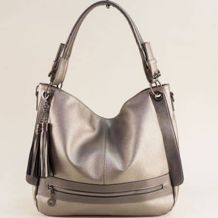 Дамска чанта в бронзов цвят с къса и дълга дръжка ch2206brz
