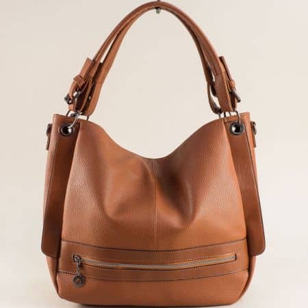 Ежедневна дамска чанта с две прегради в кафяв цвят ch2206k