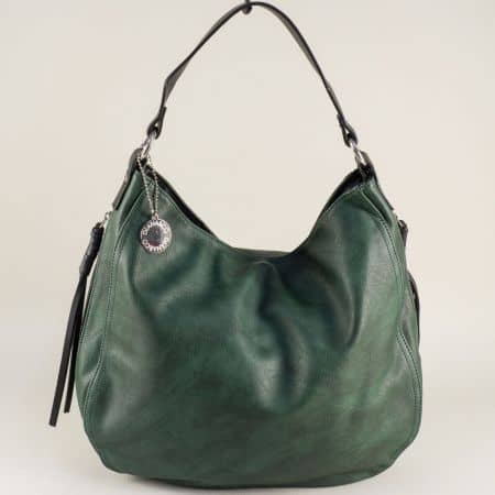 Дамска чанта, тип торба с две прегради в зелен цвят ch223z