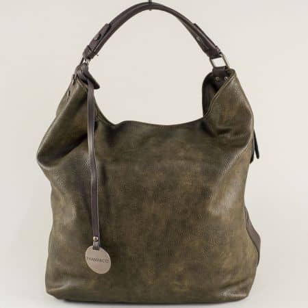 Дамска чанта, тип торба в зелен цвят с две прегради ch2292z