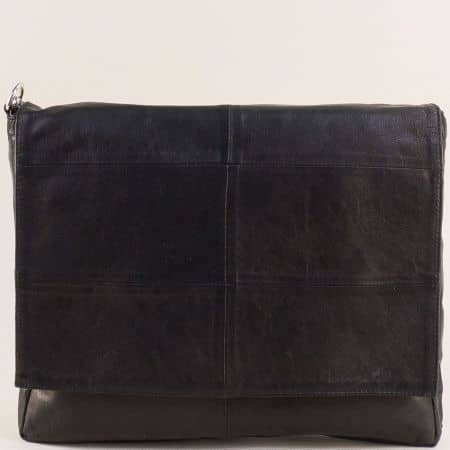 Дамска чанта естествена кожа с капак в черен цвят ch2301ch