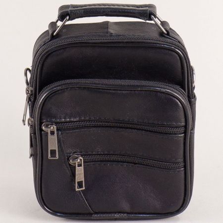 Черна кожена чанта с две дръжки и отделни прегради ch2310ch