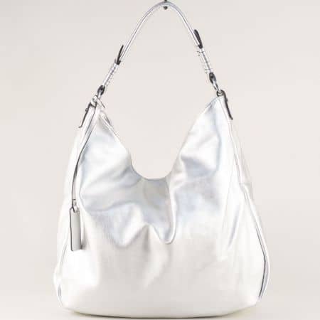 Сребърна дамска чанта, тип торба с къса и дълга дръжка ch2335225sr