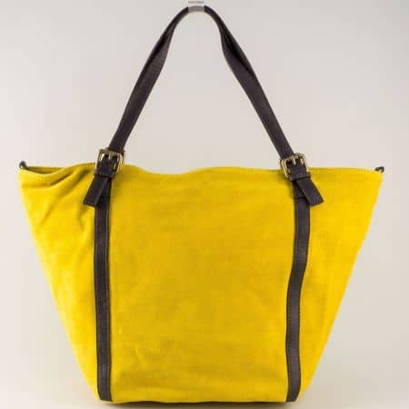 Жълта дамска чанта от естествен велур- ИТАЛИЯ ch2397vj