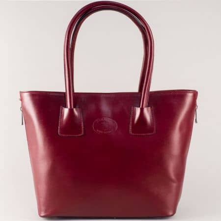 Кожена дамска чанта с два странични ципа в червено ch2398chv