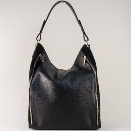 Черна дамска чанта от естествен велур и кожа- ИТАЛИЯ ch2399ch