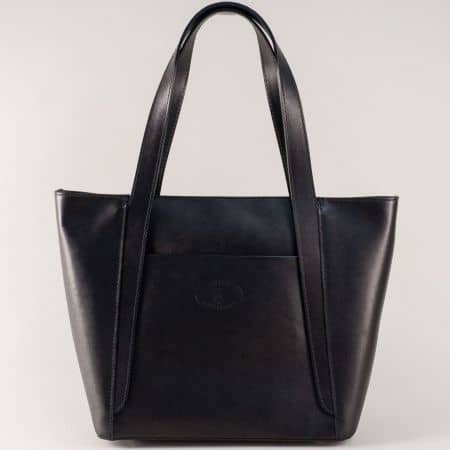 Кожена дамска чанта в черен цвят с две прегради ch2401ch