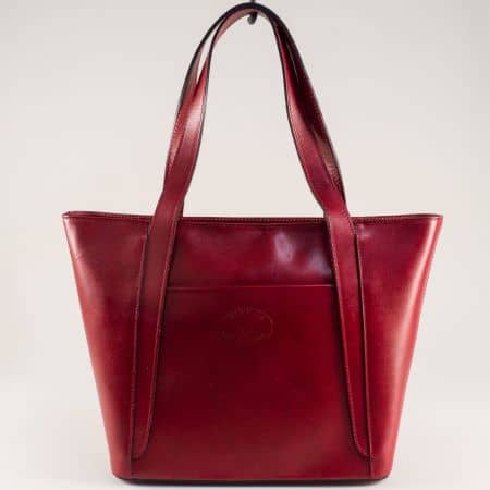Кожена дамска чанта в червен цвят с две прегради ch2401chv
