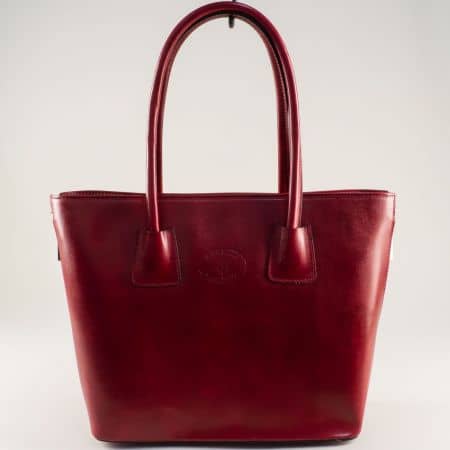 Кожена дамска чанта в червен цвят с твърда структура ch2402chv