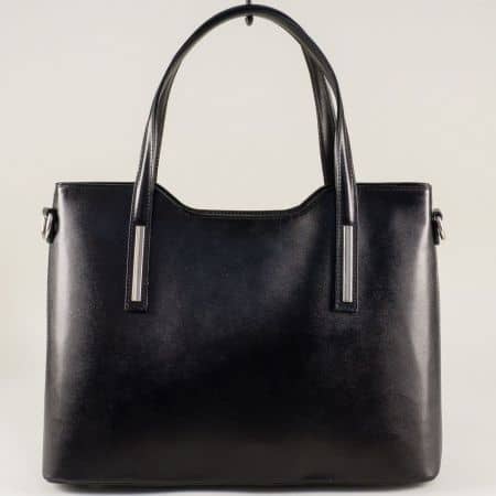 Черна дамска чанта от естествена кожа с външно джобче ch2410ch