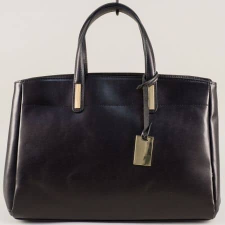 Италианска дамска чанта от естествена кожа в черен цвят ch2413ch