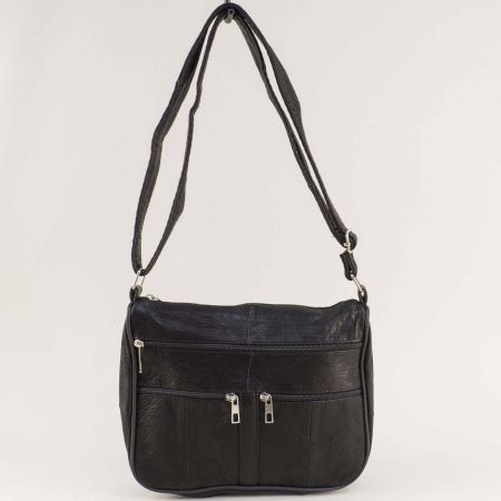 Ежедневна дамска чанта естествена кожа в черен цвят с една преграда ch248ch