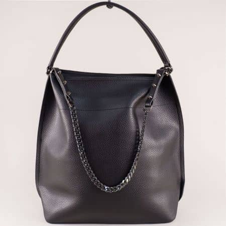 Дамска чанта в черен цвят с къса и дълга дръжка ch2558ch