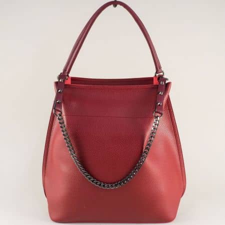 Дамска чанта в червен цвят с къса и дълга дръжка ch2558chv