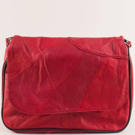 Ежедневна дамска чанта естествена кожа в червено ch260chv