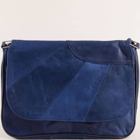 Ежедневна синя дамска чанта естесвена кожа  ch260s