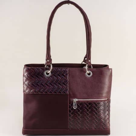 Дамска чанта с две прегради в цвят бордо ch2630bd
