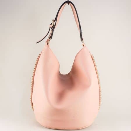 Розова дамска чанта с три прегради, къса и дълга дръжка ch2735rz