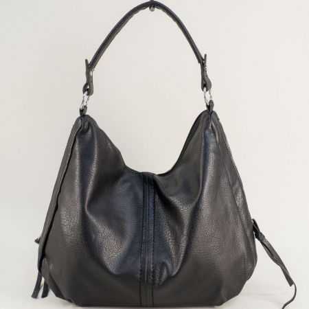 Дамска чанта в черен цвят с къса и дълга дръжка ch2739ch