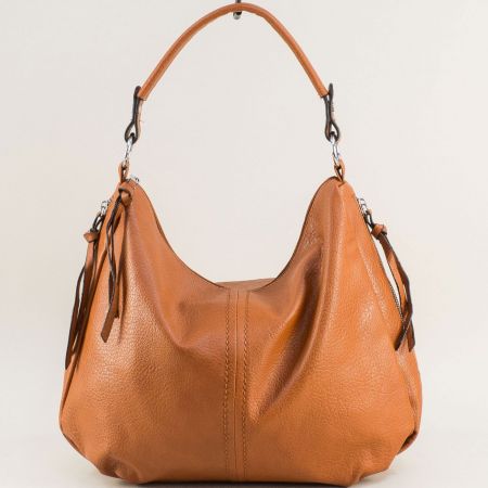 Дамска чанта тип торба в кафяво с сменяща се дръжка ch2739k