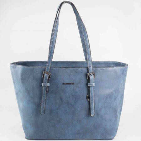 Дамска стилна чанта с регулиращи се дръжки на известния френски производител David Jones в син цвят cm2756s