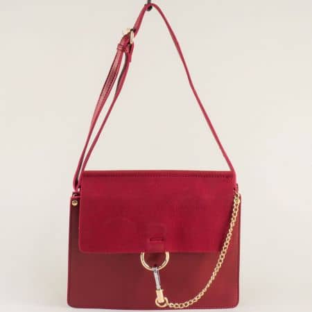 Червена дамска чанта с дълга дръжка и две прегради ch277chv