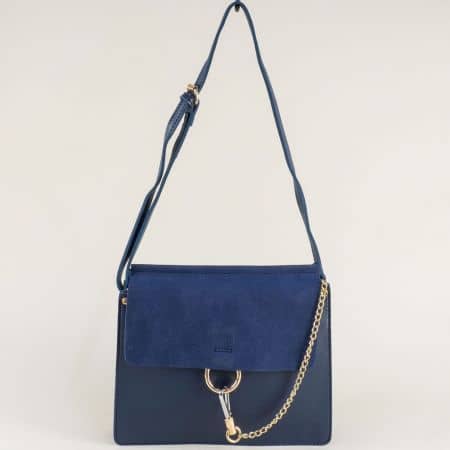 Синя дамска чанта с дълга дръжка и две прегради ch277s