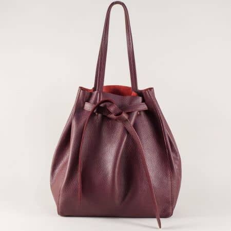 Стилна дамска чанта от естествена кожа в цвят бордо ch2898bd