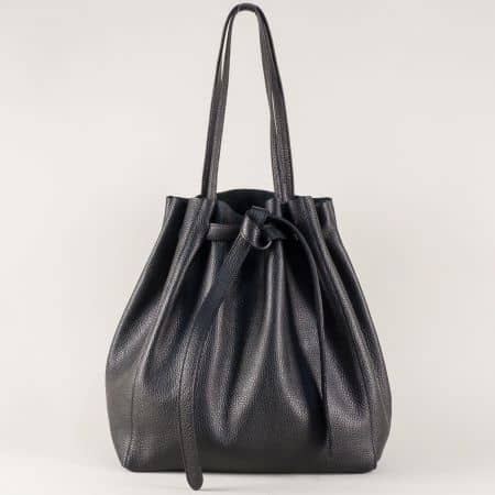 Черна дамска чанта от естествена кожа с органайзер ch2898ch