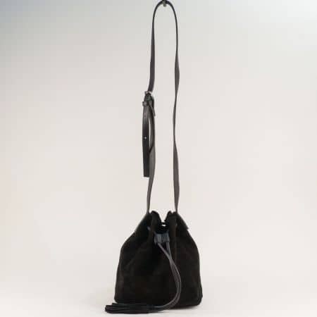 Черна дамска чанта с оргнайзер от естествен набук ch301219vch