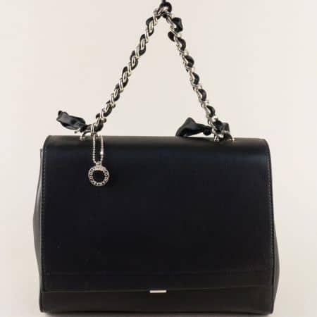 Черна дамска чанта с къса и допълнителна дълга дръжка ch307-5ch
