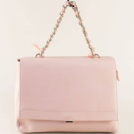 Розова дамска чанта с къса и допълнителна дълга дръжка ch307-5rz