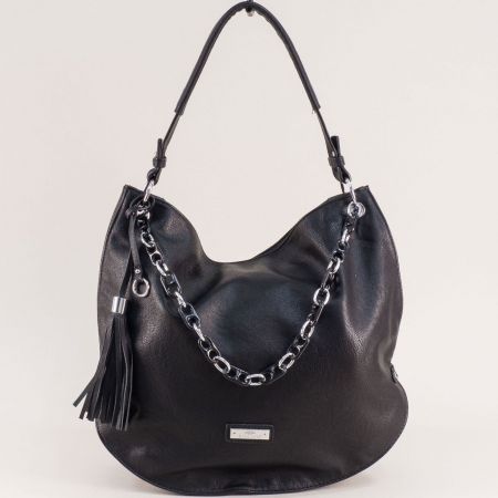 Изчистена дамска чанта в черен цвят с двуцветна дръжка ch31212ch