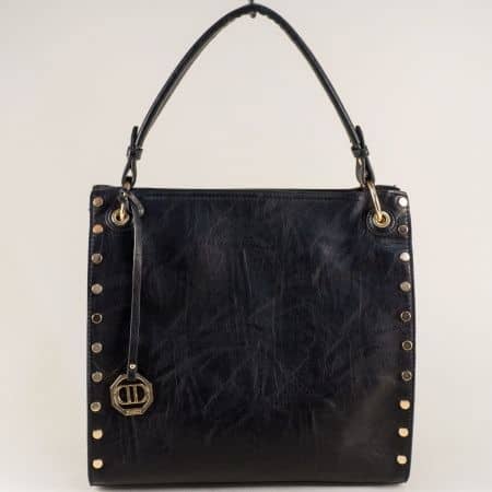 Черна дамска чанта с капси, къса и дълга дръжка ch3135-83ch