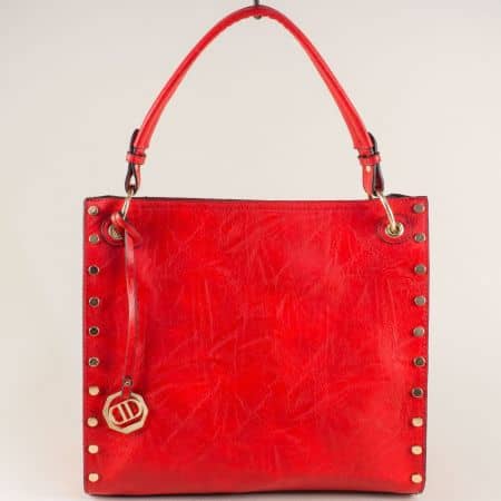Червена дамска чанта с капси, къса и дълга дръжка ch3135-83chv