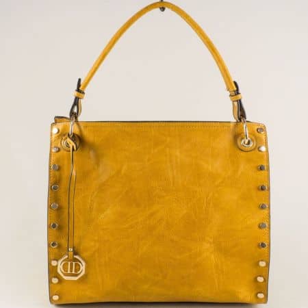 Жълта дамска чанта с капси, къса и дълга дръжка ch3135-83j