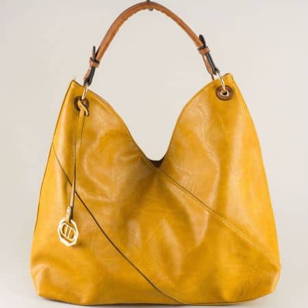 Жълта дамска чанта, тип торба с декорация ch3135j