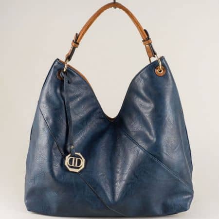 Дамска чанта, тип торба в син цвят с декорация ch3135s