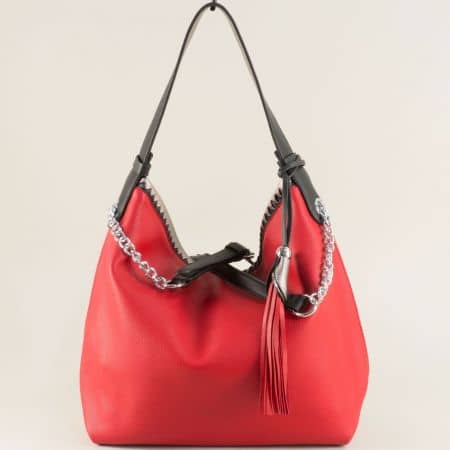 Дамска чанта, тип торба с три прегради в червен цвят ch313chv