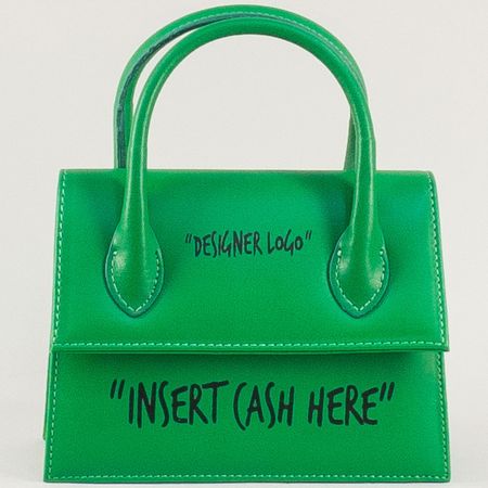 Ефектна дамска чанта с надписи в зелен цвят ch321tz