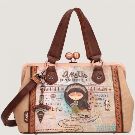 Дизайнерска чанта на ANEKKE в бежово с флорален принт ch36601-009