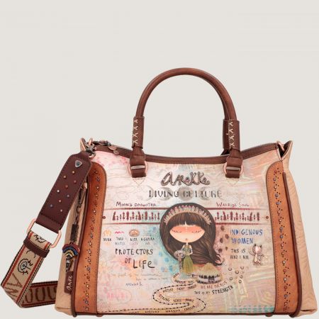 Стилна дамска чанта ANEKKE в кафяв цвят с къса и дълга дръжка ch36601-164