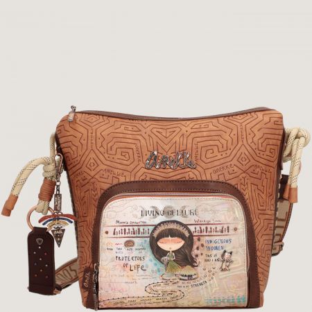 Дамска чанта  на ANEKKE  кафяво с цветен принт  ch36603-248