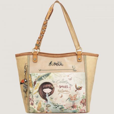 Дизайнерска дамска чанта ANEKKE в бежов цвят с дълги дръжки ch36702-047