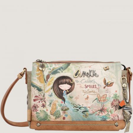 Дамска чанта на ANEKKE в кафяво с флорални мотиви ch36703-184
